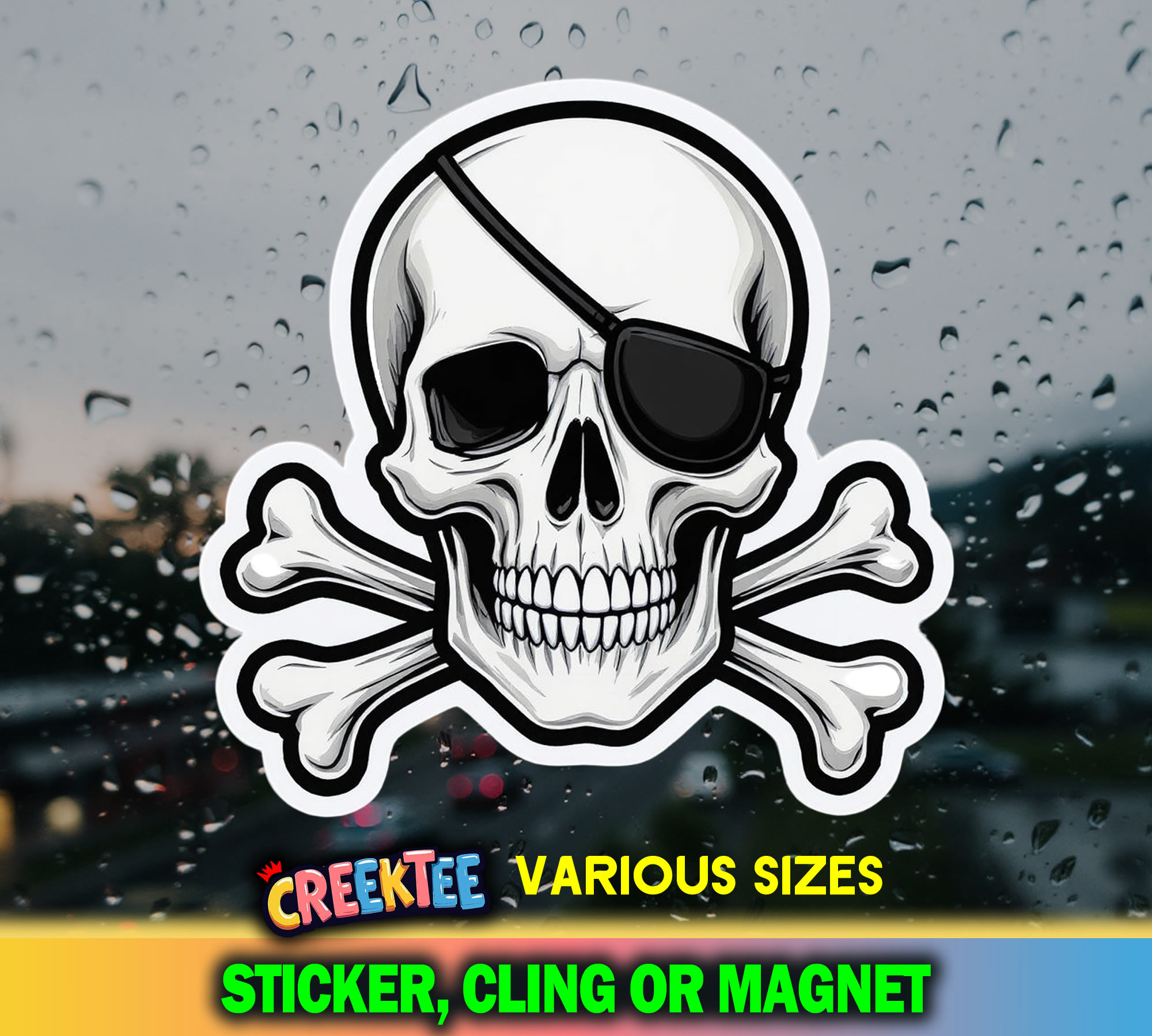 Skull Die Cut Vinyl Sticker  Window Cling or Magnet with Laminate Coating in Various Sizes