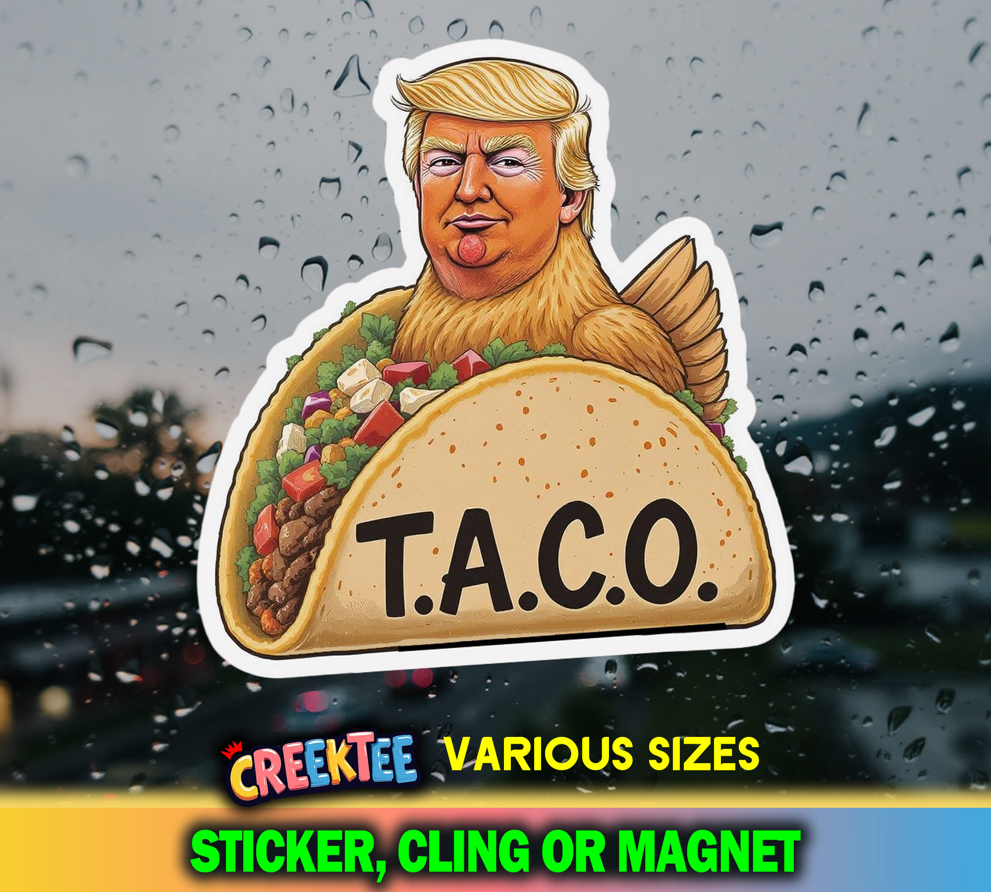 Chicken Taco Die Cut Vinyl Sticker  Window Cling or Magnet with Laminate Coating in Various Sizes