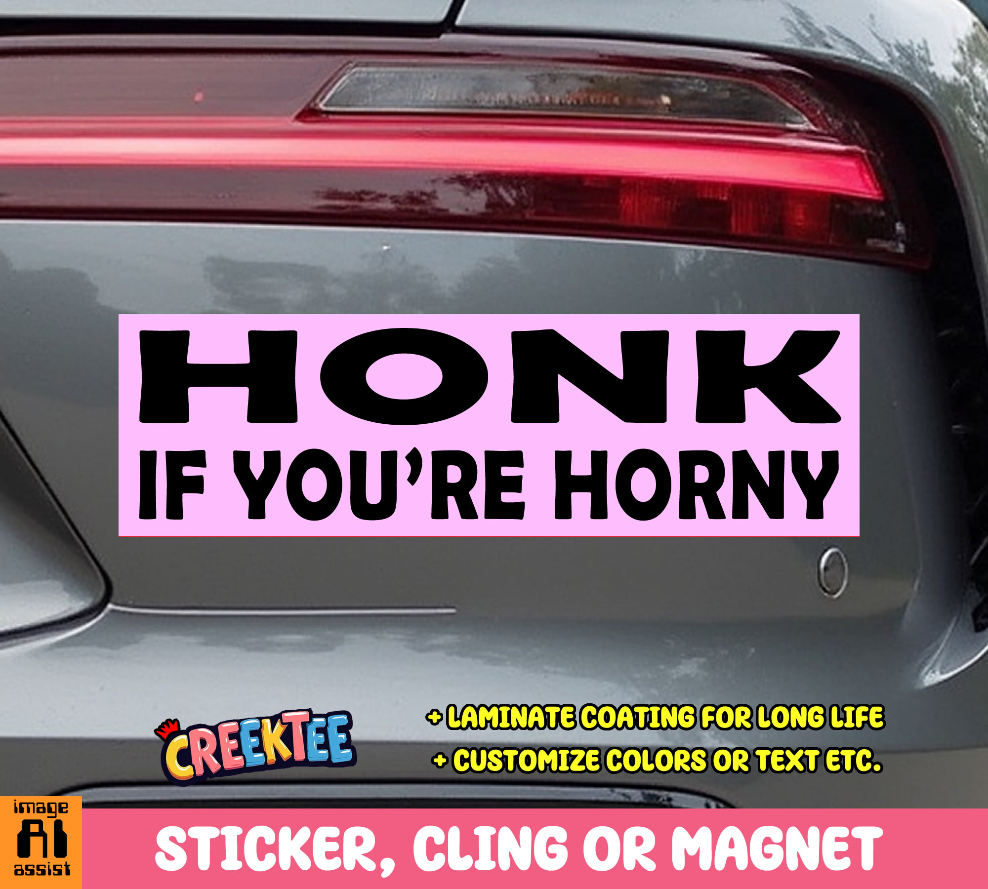 honk if you re horny Vinyl Bumper Sticker  Window Cling or Magnet in UV Laminate Coating and Various Sizes