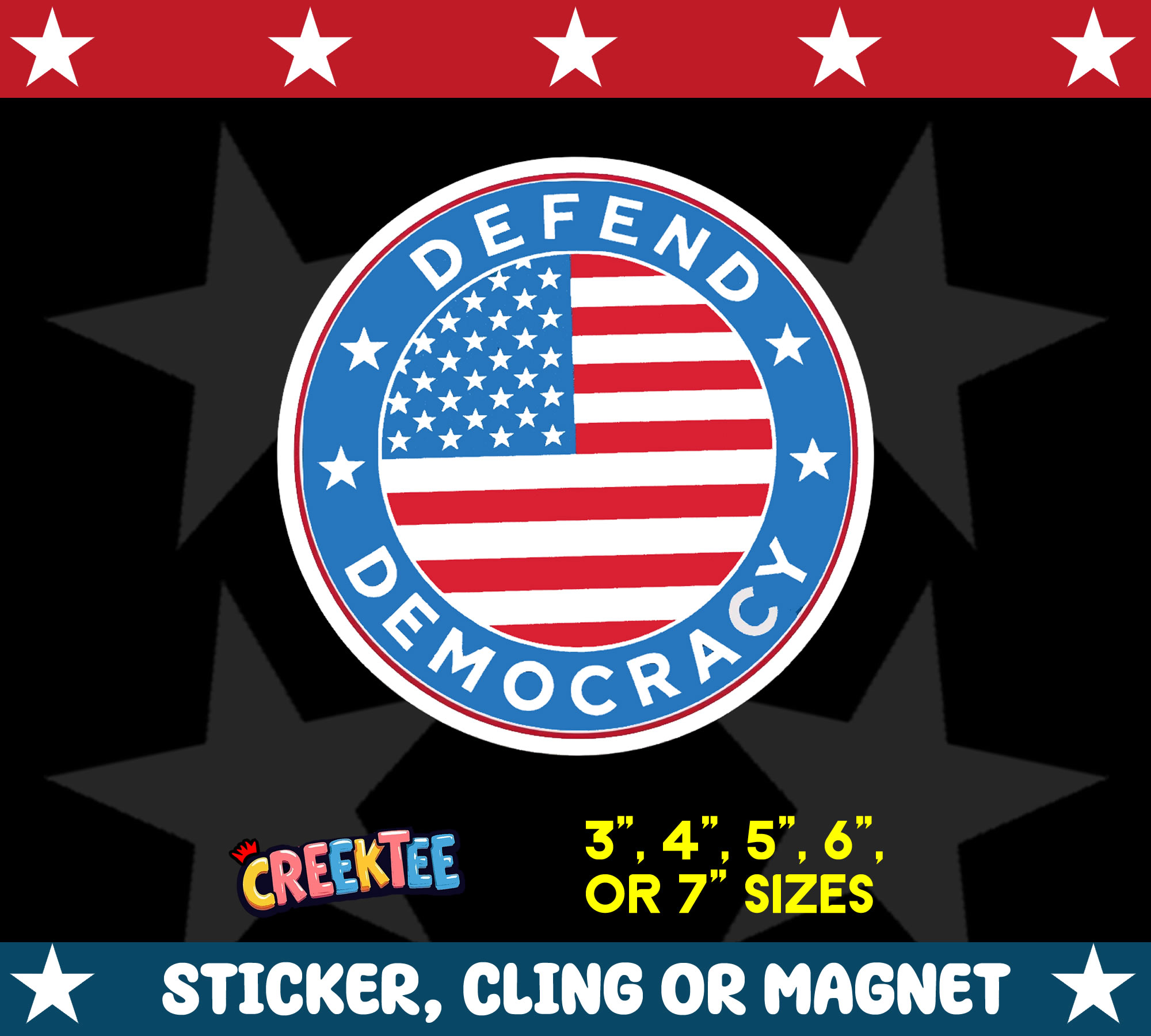 Defend Democracy Die Cut Vinyl Sticker  Window Cling or Magnet with Laminate Coating in Various Sizes