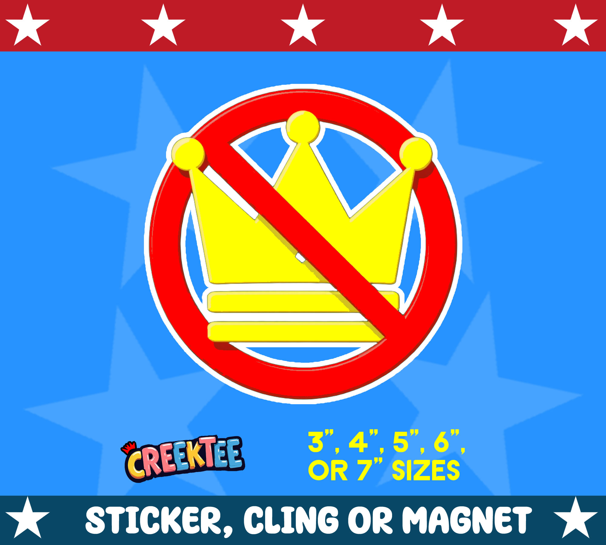 No Kings Die Cut Vinyl Sticker  Window Cling or Magnet with Laminate Coating in Various Sizes