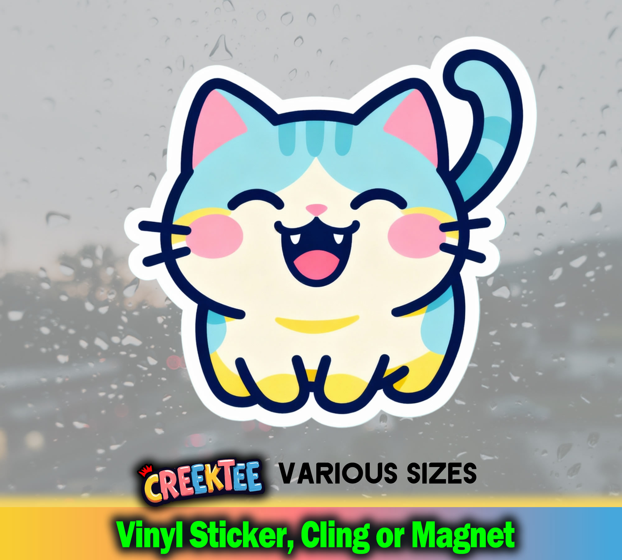 Cute Cat Vinyl Sticker  Window Cling or Magnet with Laminate Coating in Various Sizes
