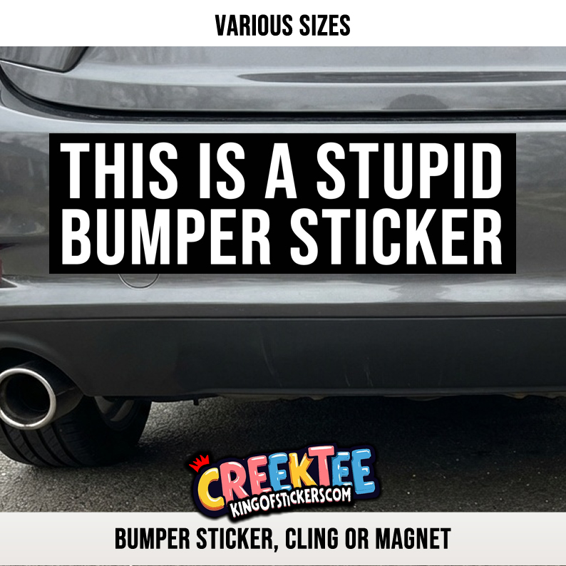 This is a stupid bumper sticker Vinyl Bumper Sticker  Window Cling or Magnet in UV Laminate Coating and Various Sizes